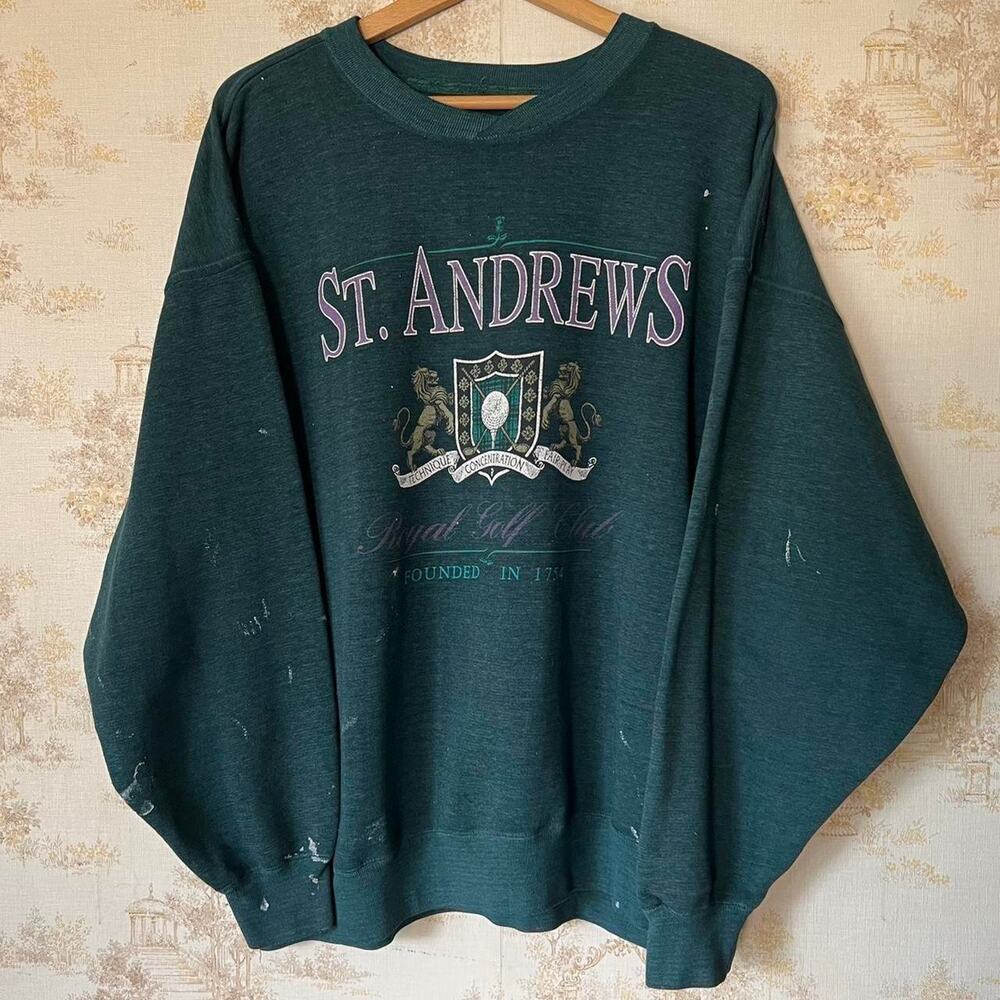 Vintage 90s St. Andrews Golf Sweatshirt | Thrashed Prep | Size XL